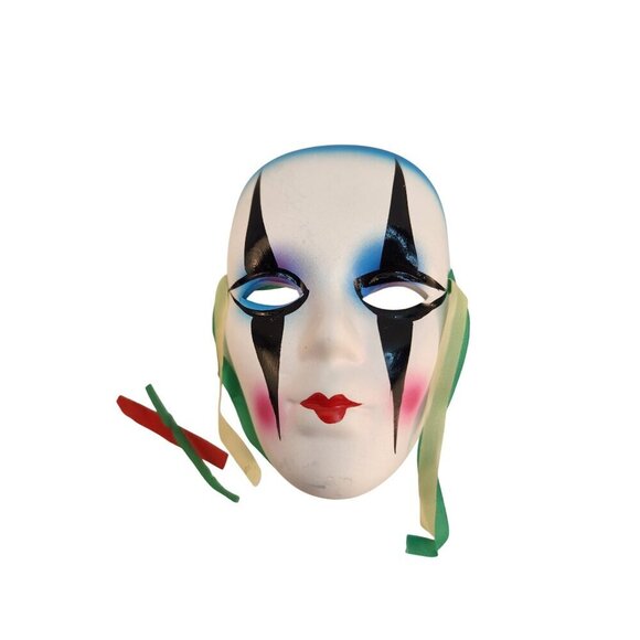 Ceramic Venetian Mardi Gras Wall Masks With Ribbon Accents Set Of 3 - Picture 4 of 8